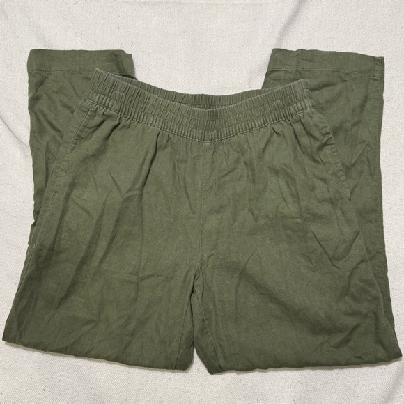 Old Navy Pants - Old Navy Linen Blend Stretch Elastic Waist High Rise Straight Pants Green Size M
